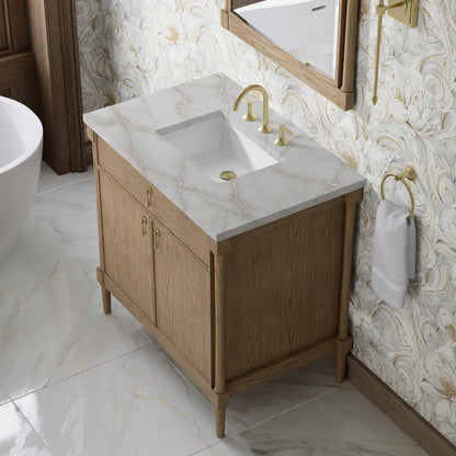 Renovate for Less Atlanta Kinnsden 36" Single Vanity, Weathered Oak w/ 3 CM Victorian Silver Silestone Top