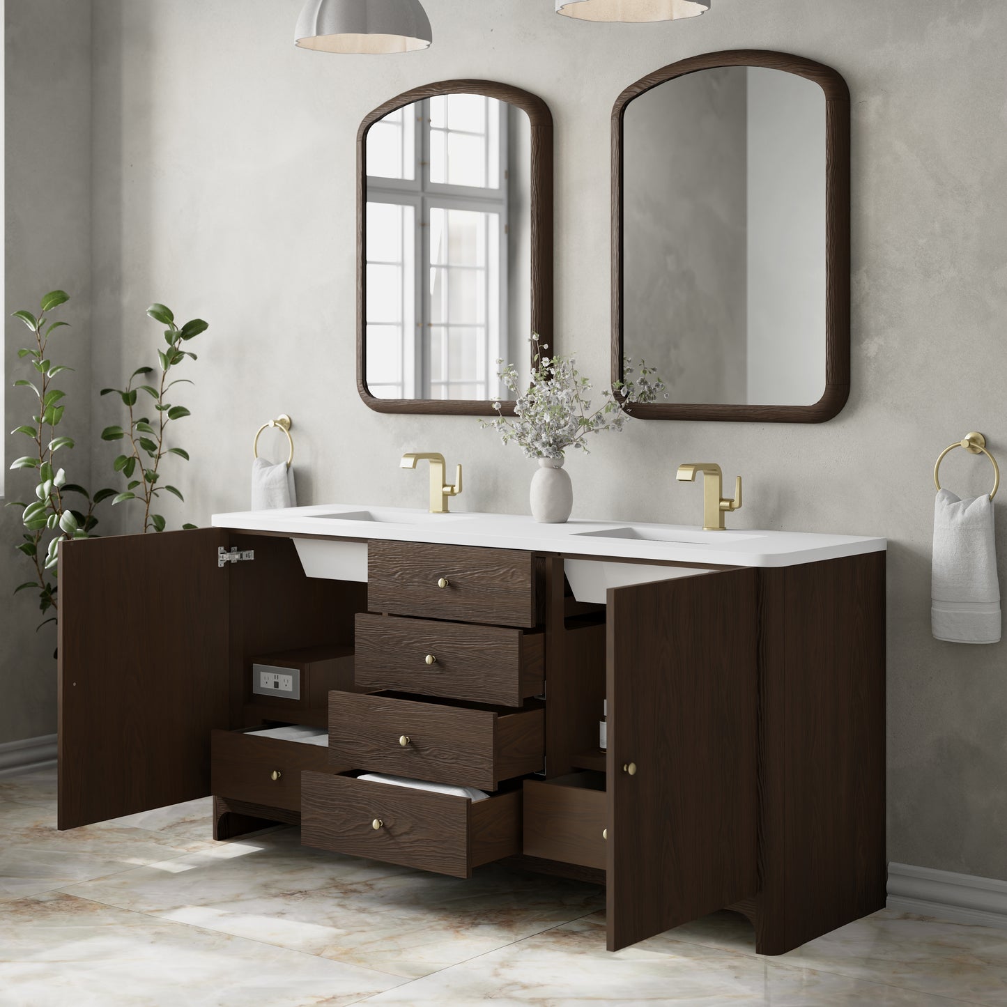 Renovate for Less Atlanta Gracyn 72" Double Vanity, Sable, w/ 3 CM White Zeus Quartz Top