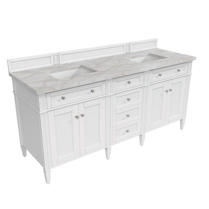 Renovate for Less Atlanta Brittany 72" Double Vanity, Bright White Vanity w/ 3 CM Victorian Silver Silestone Top