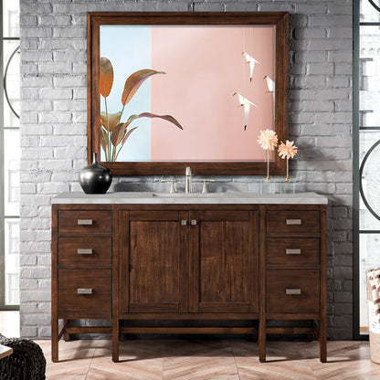 Renovate for Less Atlanta Addison 60" Single Vanity, Mid-Century Acacia w/ 3 CM Victorian Silver Silestone Top