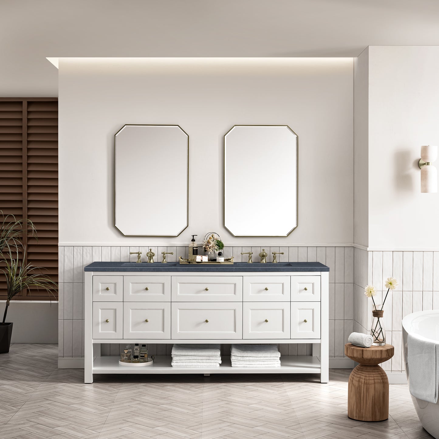 Renovate for Less Atlanta Breckenridge 72" Double Vanity, Bright White w/ 3 CM Charcoal Soapstone Top