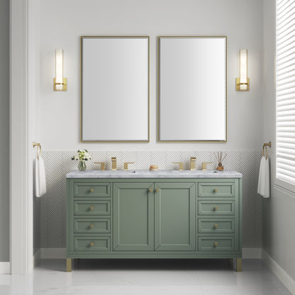 Renovate for Less Atlanta Chicago 60" Double Vanity, Smokey Celadon, w/ 3 CM Carrara Marble Top