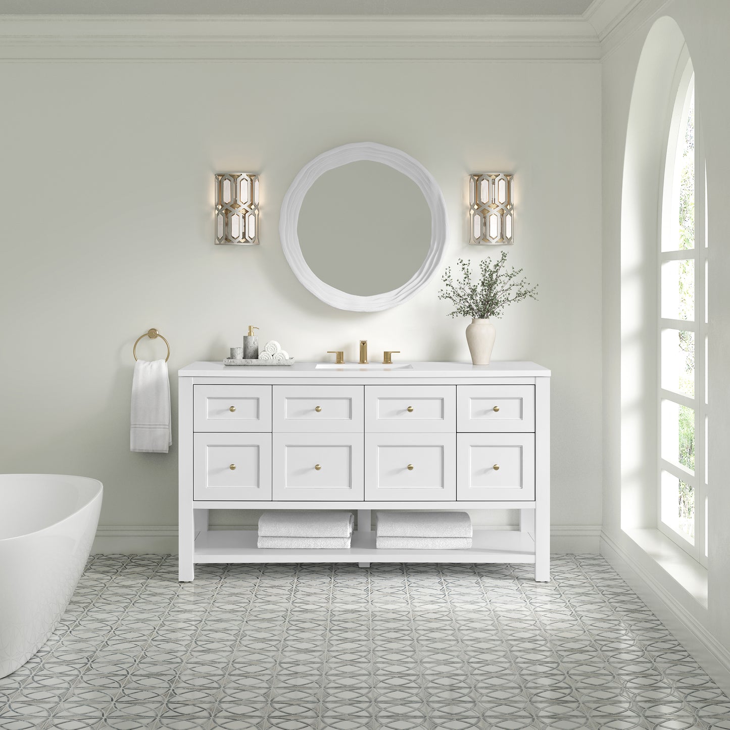 Renovate for Less Atlanta Breckenridge 60" Single Vanity, Bright White, w/ 3 CM White Zeus Quartz Top