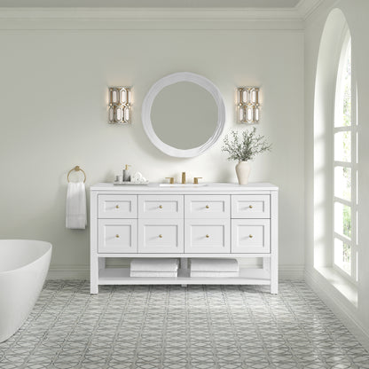 Renovate for Less Atlanta Breckenridge 60" Single Vanity, Bright White, w/ 3 CM White Zeus Quartz Top