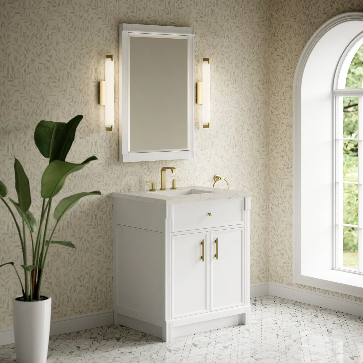 Bellshire 30" Single Vanity, Bright White w/ 3 CM Siberian Silestone Top