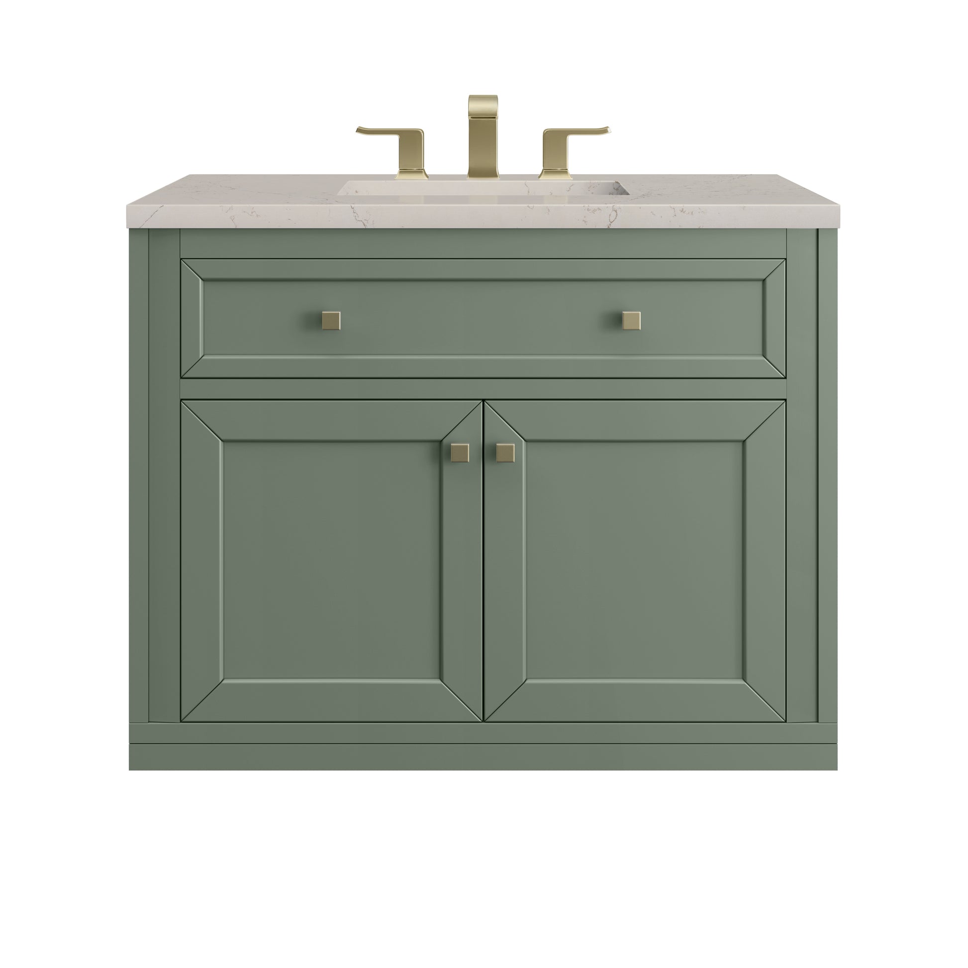 Renovate for Less Atlanta Chicago 36" Single Vanity, Smokey Celadon, w/ 3 CM Siberian Silestone Top