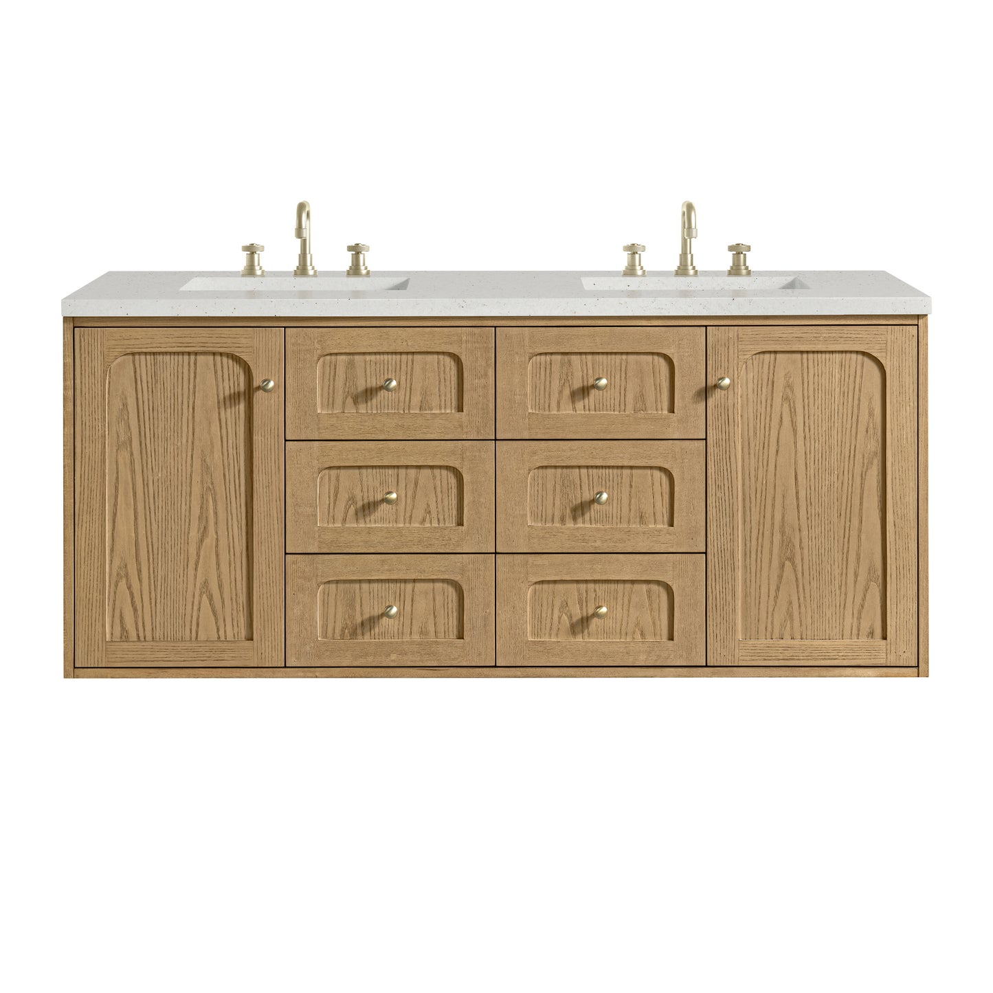 Renovate for Less Atlanta Laurent 60" Double Vanity, Light Natural Oak, w/ 3 CM Lime Delight Quartz Top