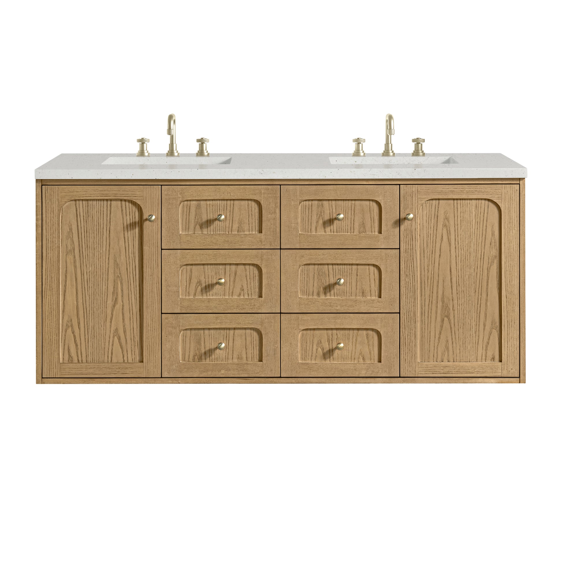 Renovate for Less Atlanta Laurent 60" Double Vanity, Light Natural Oak, w/ 3 CM Lime Delight Quartz Top