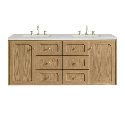 Renovate for Less Atlanta Laurent 60" Double Vanity, Light Natural Oak, w/ 3 CM Lime Delight Quartz Top