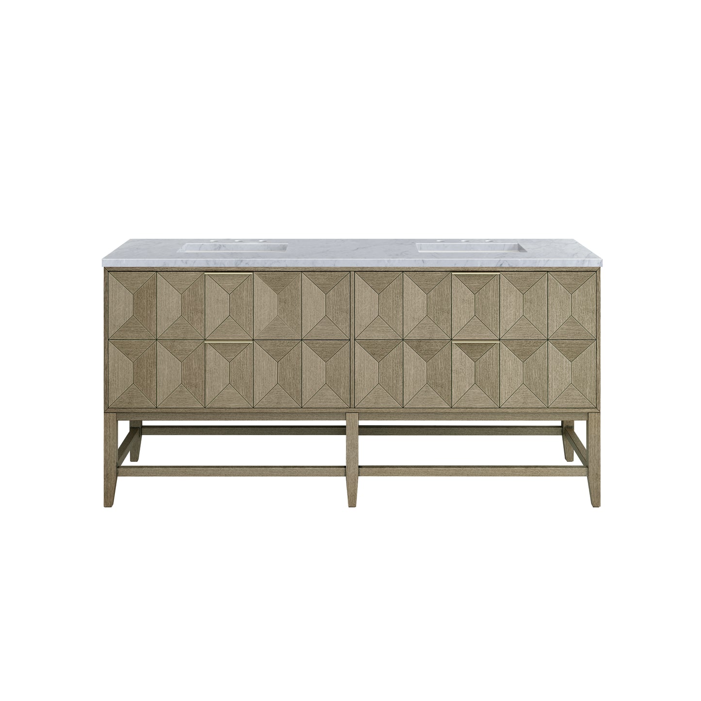 Renovate for Less Atlanta Emmeline 72" Double Vanity, Pebble Oak w/ 3 CM Carrara Marble Top