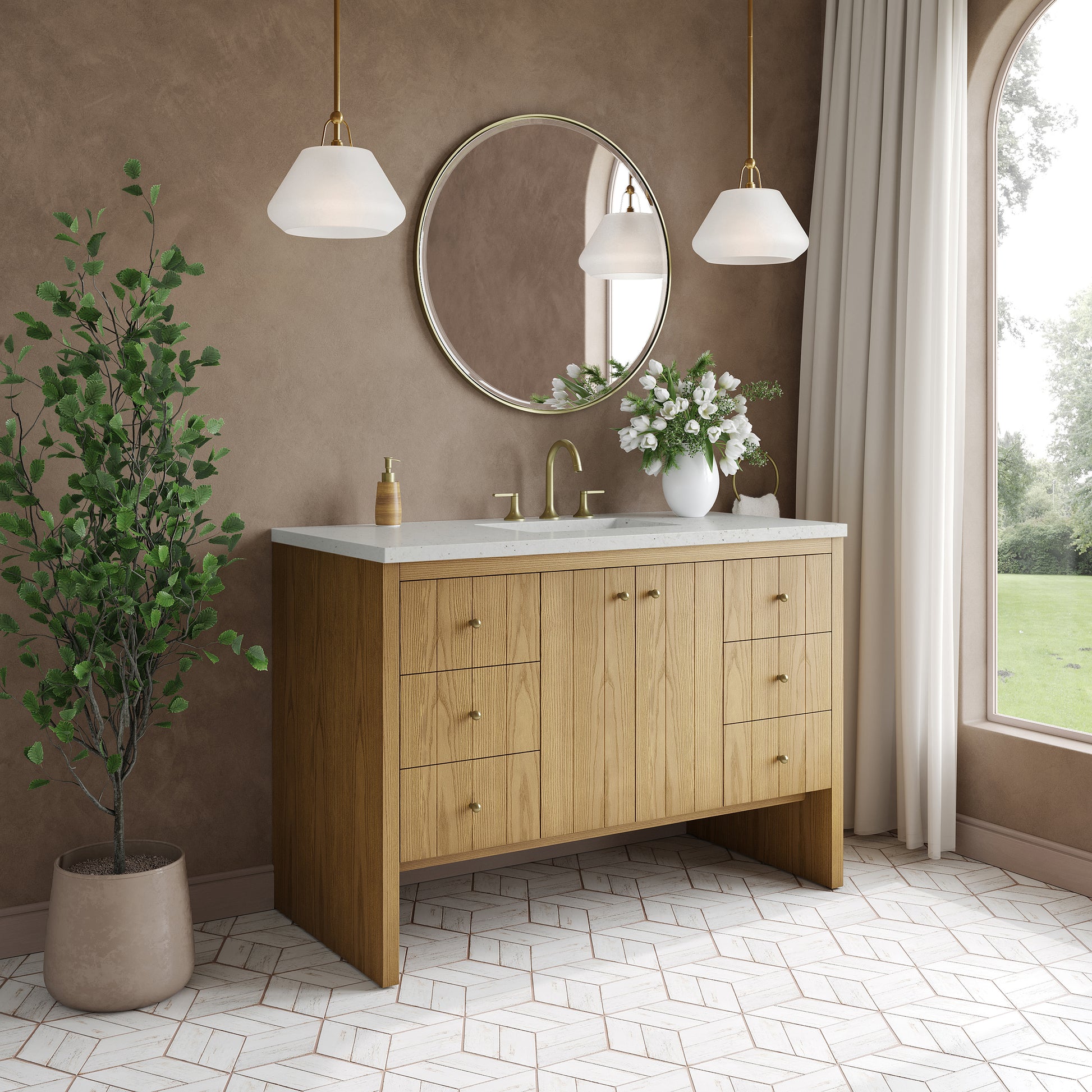 Renovate for Less Atlanta Hudson 48" Single Vanity, Light Natural Oak w/ 3 CM Lime Delight Top