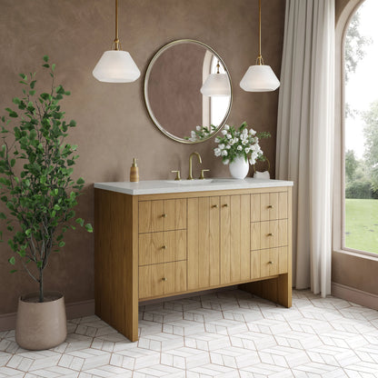 Hudson 48" Single Vanity, Light Natural Oak w/ 3 CM Lime Delight Top