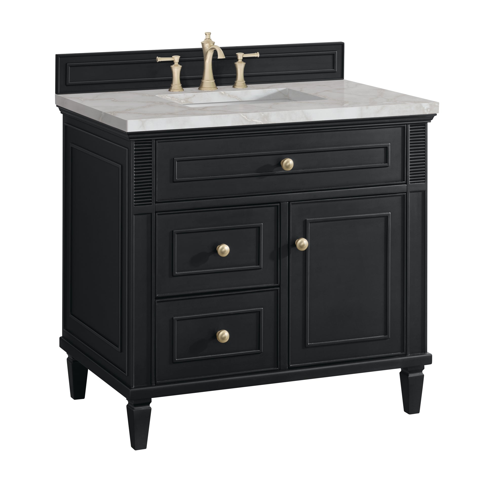 Renovate for Less Atlanta Lorelai 36" Single Vanity, Black Onyx w/ 3 CM Victorian Silver Silestone Top