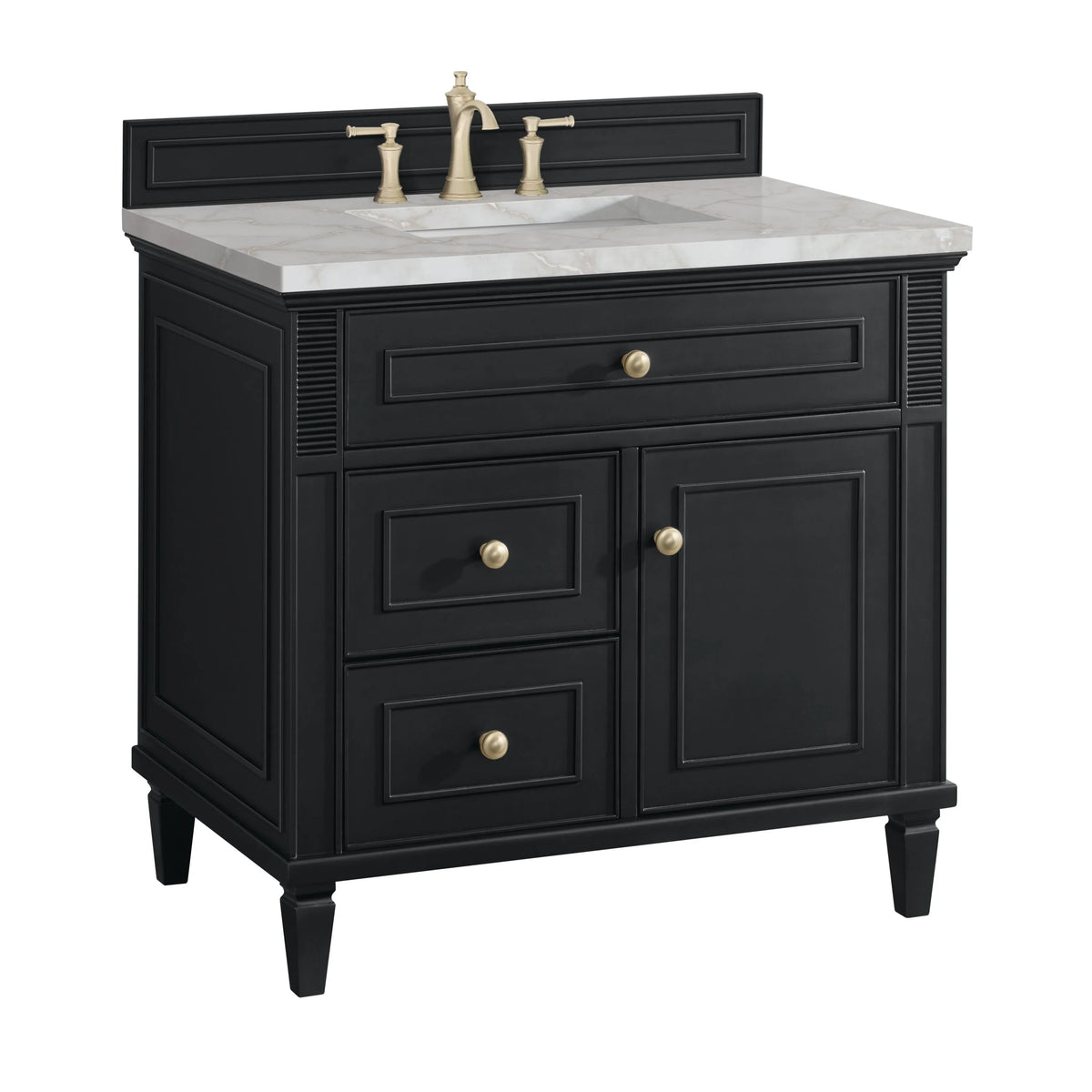 Lorelai 36" Single Vanity, Black Onyx w/ 3 CM Victorian Silver Silestone Top