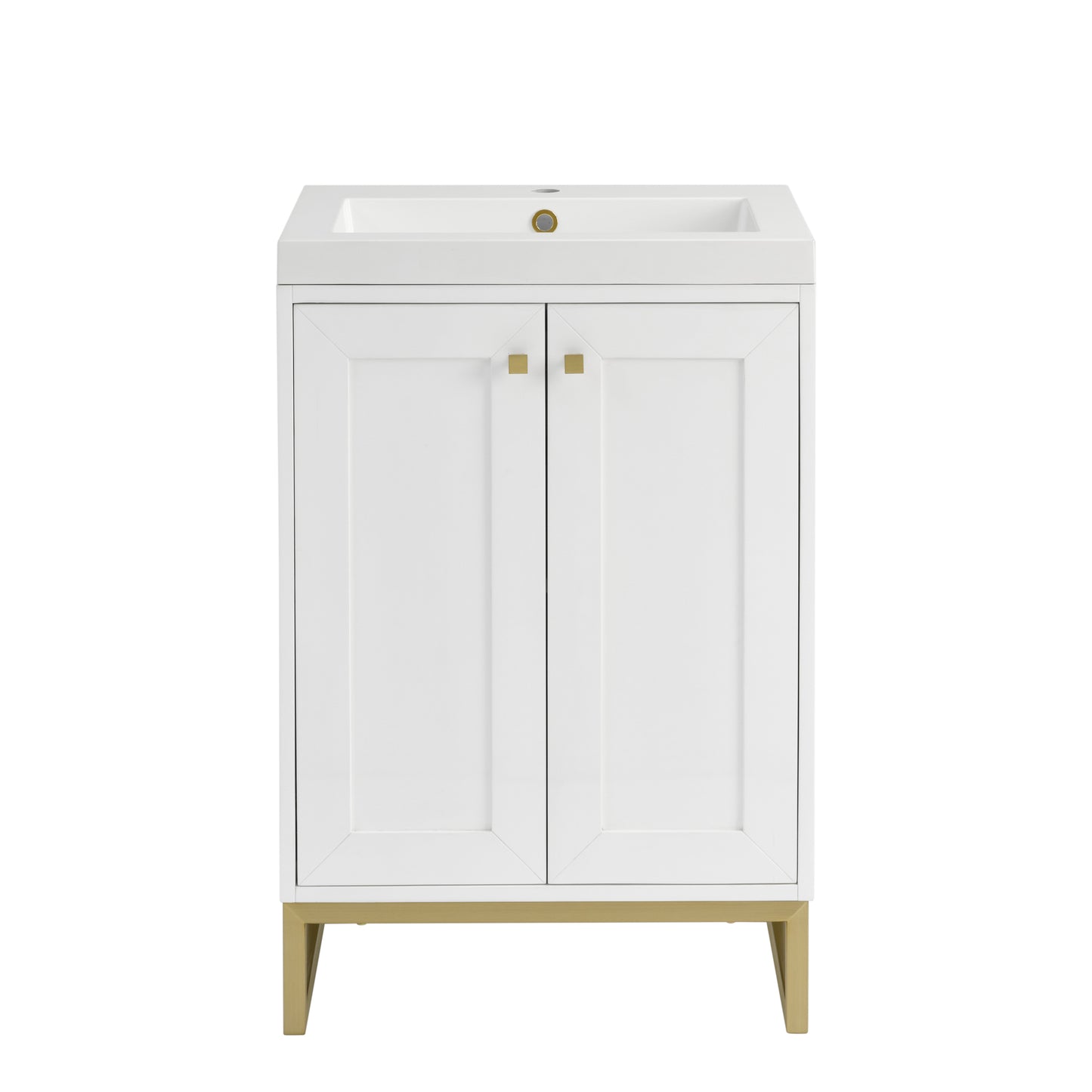 Renovate for Less Atlanta Chianti 24" Single Vanity, Glossy White, Champagne Brass, w/ White Glossy Composite Stone Top