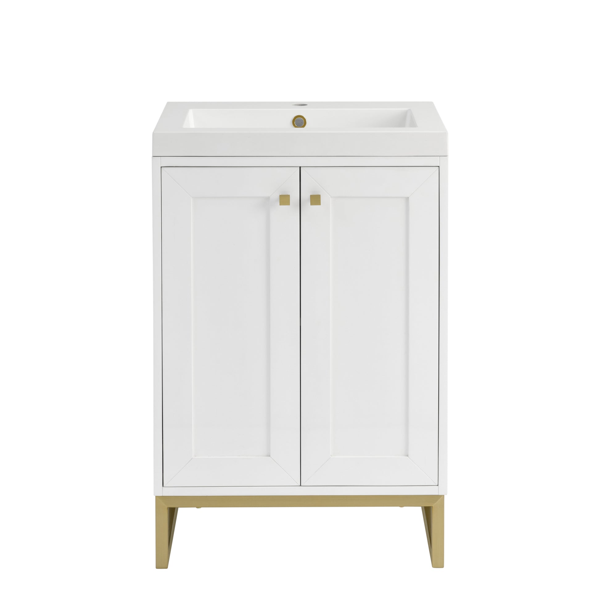 Renovate for Less Atlanta Chianti 24" Single Vanity, Glossy White, Champagne Brass, w/ White Glossy Composite Stone Top