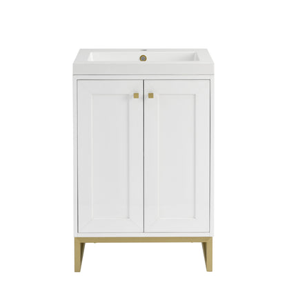 Renovate for Less Atlanta Chianti 24" Single Vanity, Glossy White, Champagne Brass, w/ White Glossy Composite Stone Top