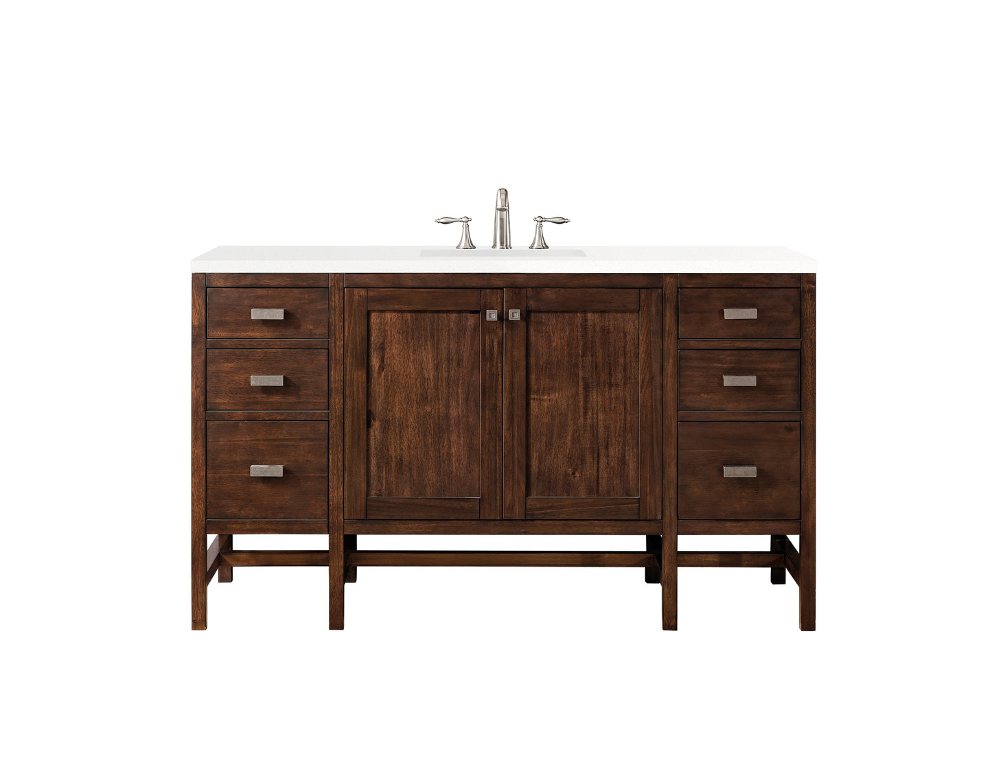 Renovate for Less Atlanta Addison 60" Single Vanity, Mid-Century Acacia w/ 3 CM White Zeus Silestone Top
