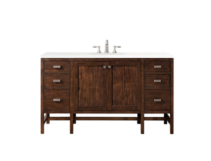 Renovate for Less Atlanta Addison 60" Single Vanity, Mid-Century Acacia w/ 3 CM White Zeus Silestone Top