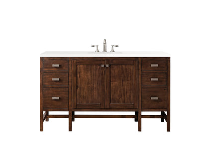 Addison 60" Single Vanity, Mid-Century Acacia w/ 3 CM White Zeus Silestone Top