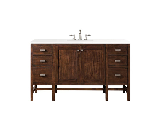 Addison 60" Single Vanity, Mid-Century Acacia w/ 3 CM White Zeus Silestone Top