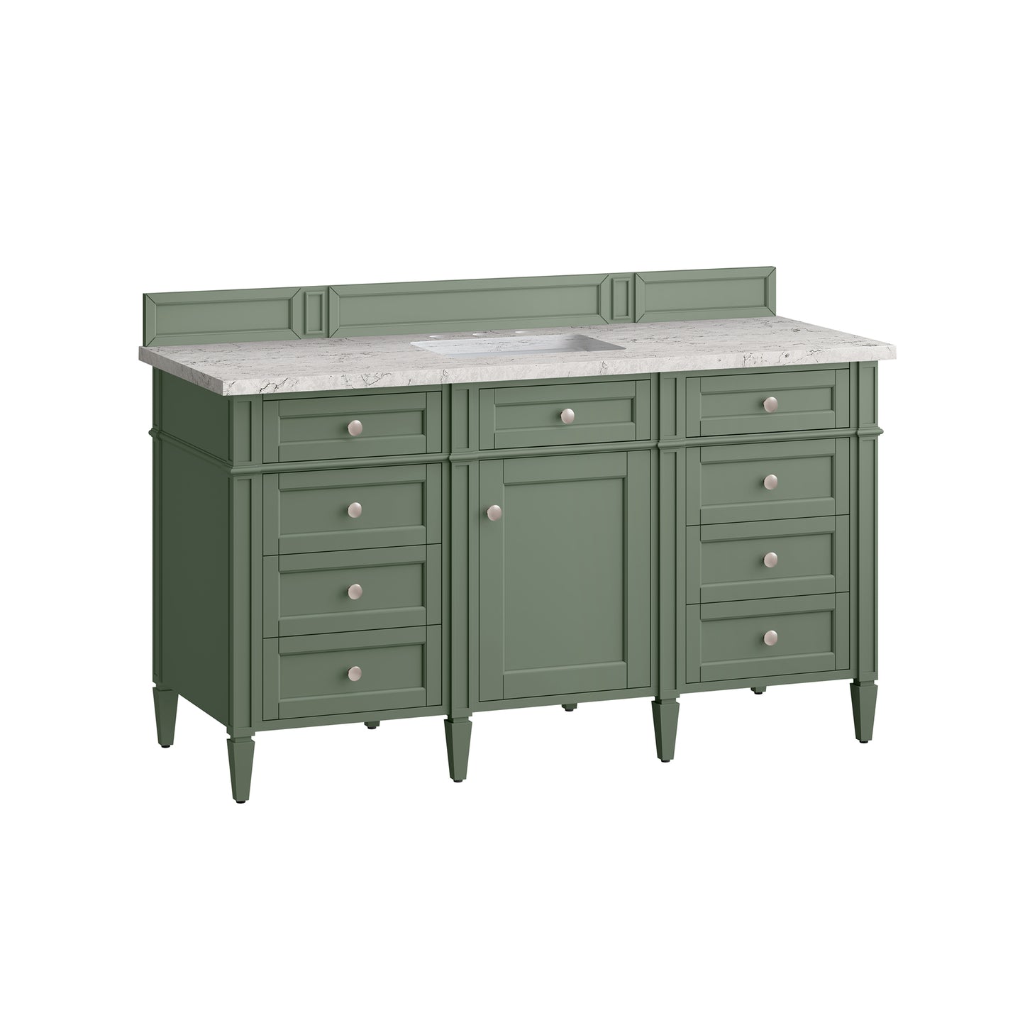 Renovate for Less Atlanta Brittany 60" Single Vanity, Smokey Celadon w/ 3 CM Eternal Jasmine Pearl Top w/FreePower Wireless Charger