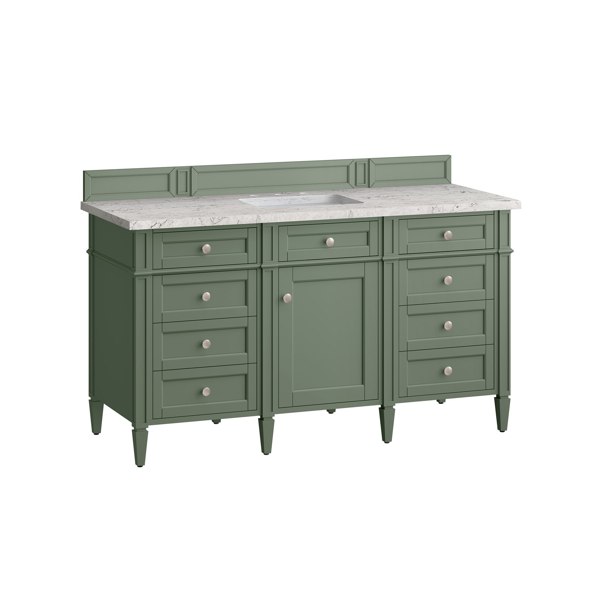 Renovate for Less Atlanta Brittany 60" Single Vanity, Smokey Celadon w/ 3 CM Eternal Jasmine Pearl Top w/FreePower Wireless Charger