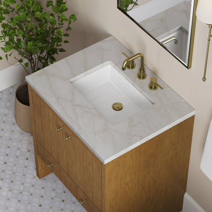 Hudson 30" Single Vanity, Honey Oak w/ 3 CM Victorian Silver Silestone Top