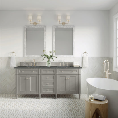 Renovate for Less Atlanta Brittany 72" Double Vanity, Urban Gray w/ 3 CM Parisien Bleu Silestone Top
