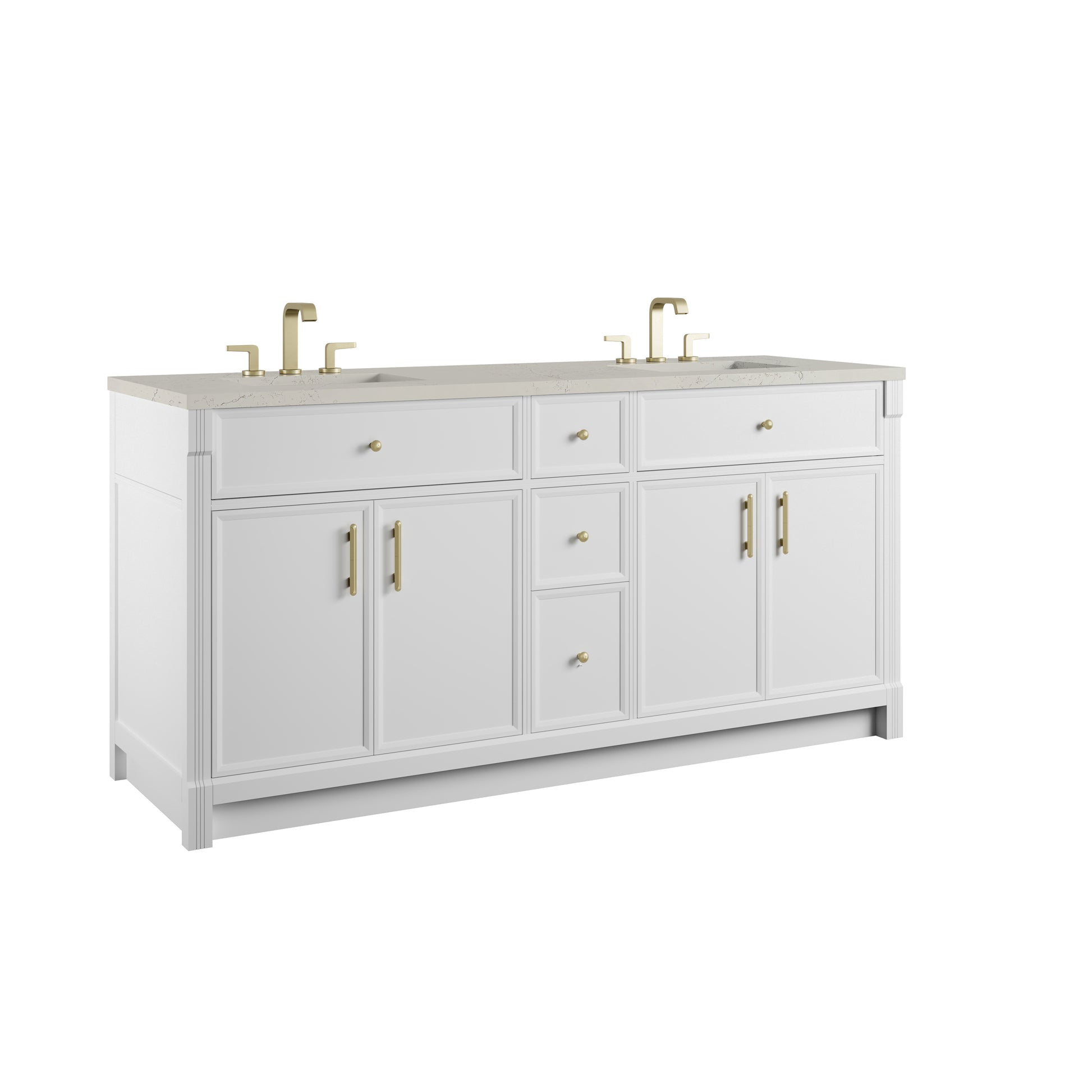 Renovate for Less Atlanta Bellshire 72" Double Vanity, Bright White w/ 3 CM Siberian Silestone Top w/FreePower Wireless Charger