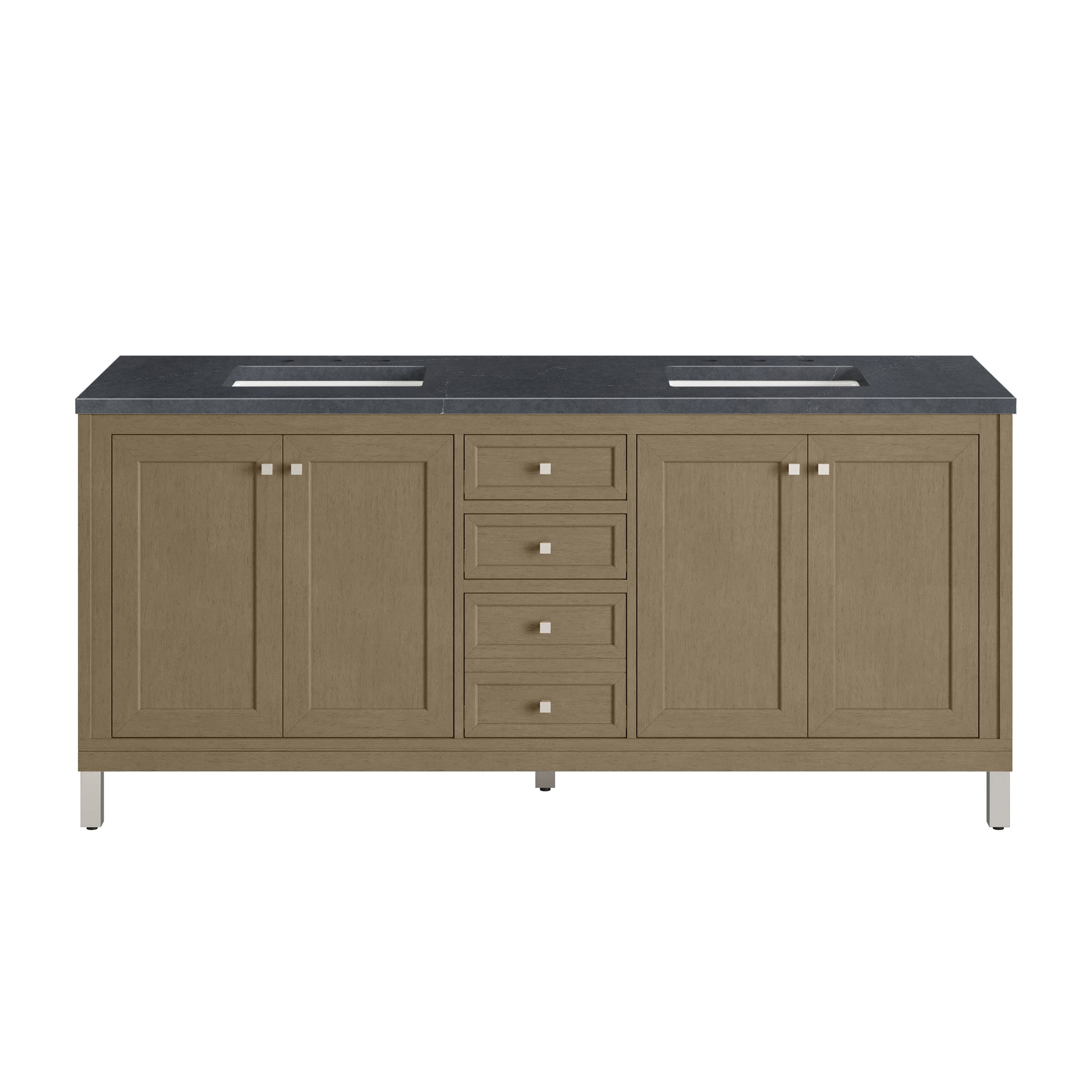 Renovate for Less Atlanta Chicago 72" Double Vanity, Walnut Whisper, w/ 3 CM Charcoal Soapstone Silestone® Top