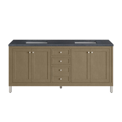 Renovate for Less Atlanta Chicago 72" Double Vanity, Walnut Whisper, w/ 3 CM Charcoal Soapstone Silestone® Top