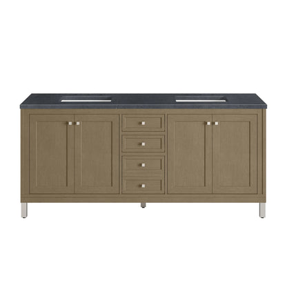 Chicago 72" Double Vanity, Walnut Whisper, w/ 3 CM Charcoal Soapstone Silestone® Top