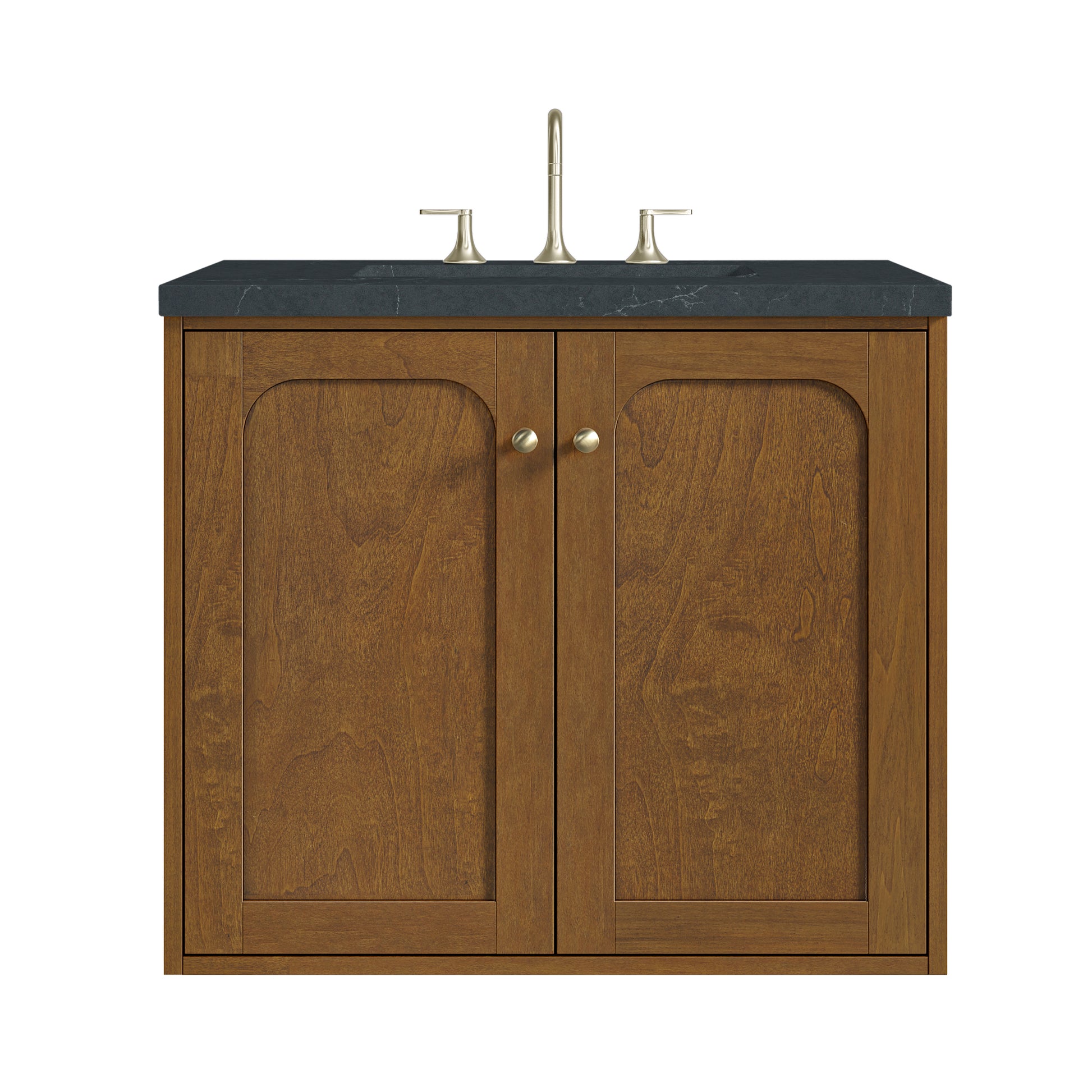 Renovate for Less Atlanta Laurent 30" Single Vanity, Honey Oak w/ 3 CM Charcoal Soapstone Silestone Top