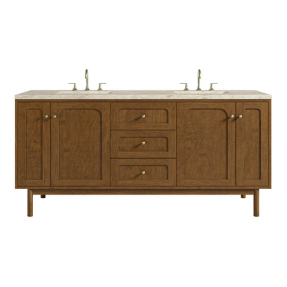 Renovate for Less Atlanta Laurent 72" Double Vanity, Honey Oak w/ 3 CM Tajnar Eclos Top