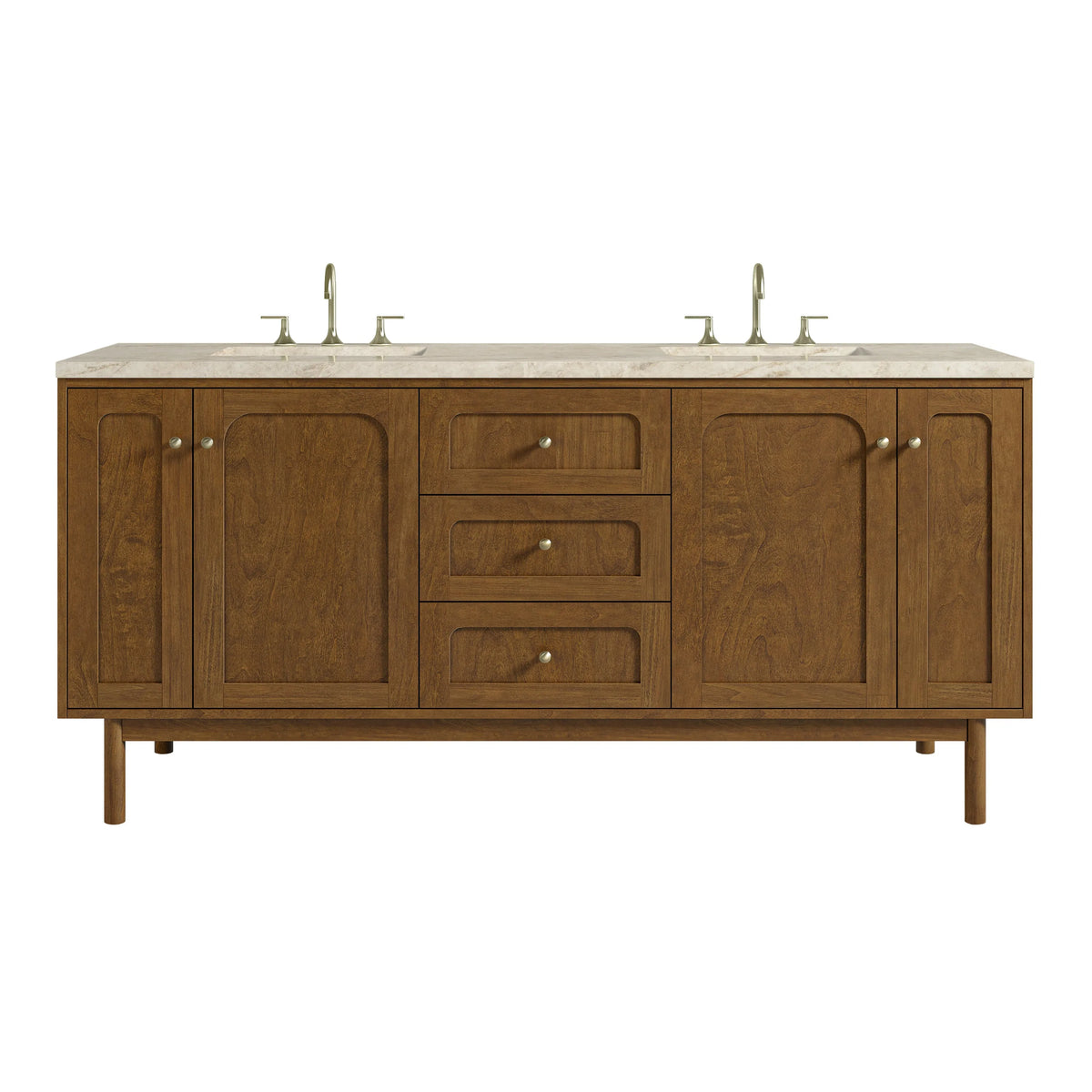Laurent 72" Double Vanity, Honey Oak w/ 3 CM Tajnar Eclos Top w/FreePower Wireless Charger
