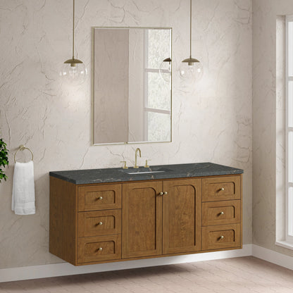 Laurent 60" Single Vanity, Honey Oak w/ 3 CM Parisien Bleu Silestone Top