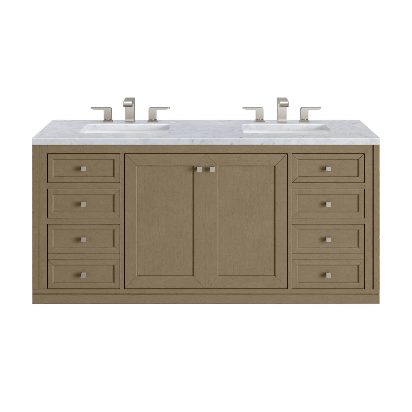Renovate for Less Atlanta Chicago 60" Double Vanity, Walnut Whisper, w/ 3 CM Carrara Marble Top