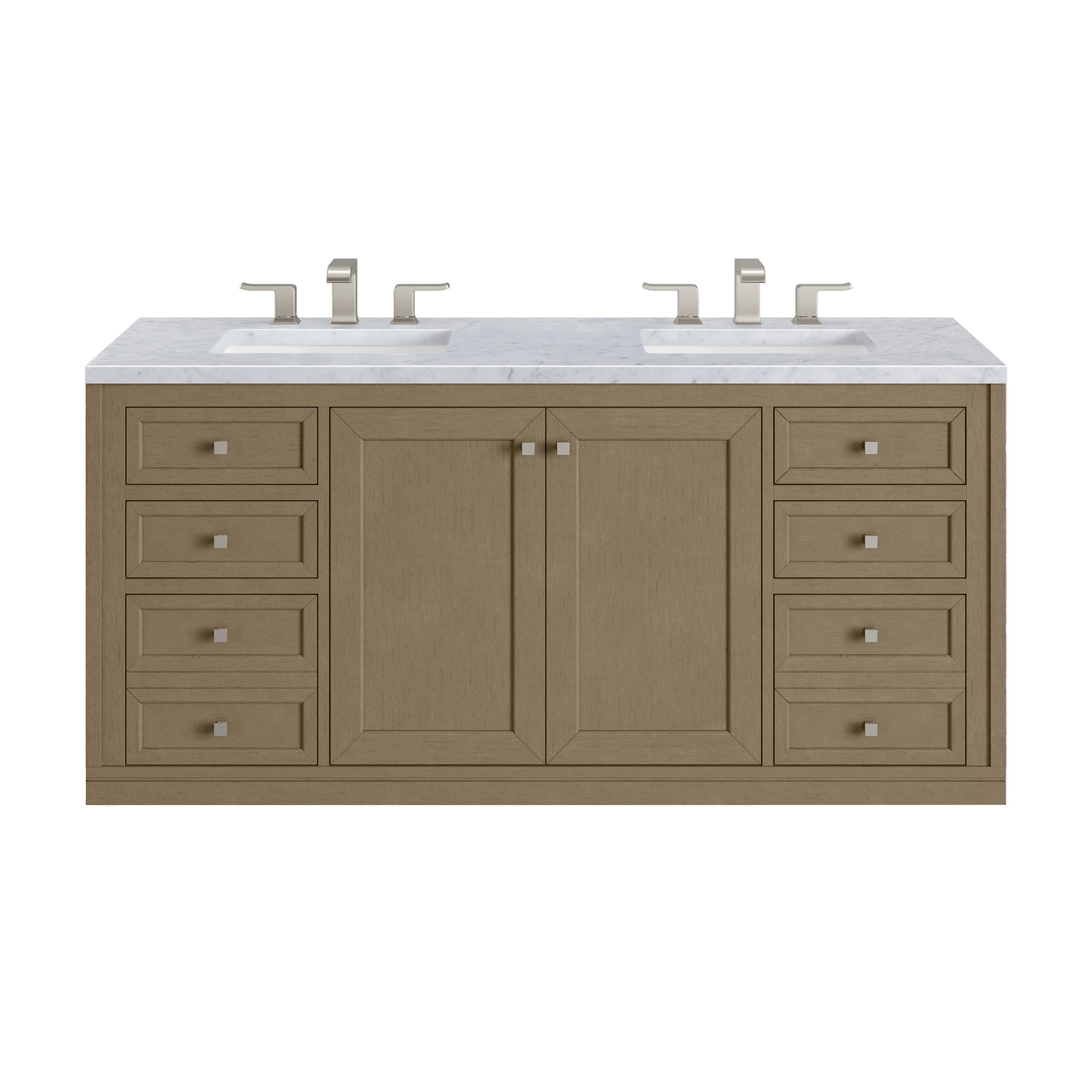 Renovate for Less Atlanta Chicago 60" Double Vanity, Walnut Whisper, w/ 3 CM Carrara Marble Top