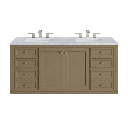 Renovate for Less Atlanta Chicago 60" Double Vanity, Walnut Whisper, w/ 3 CM Carrara Marble Top