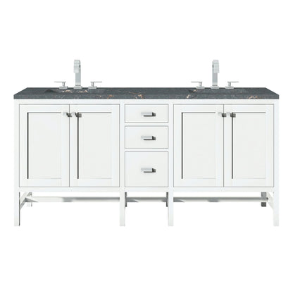 Addison 72" Double Vanity, Glossy White w/ 3 CM Parisien Bleu Silestone Top