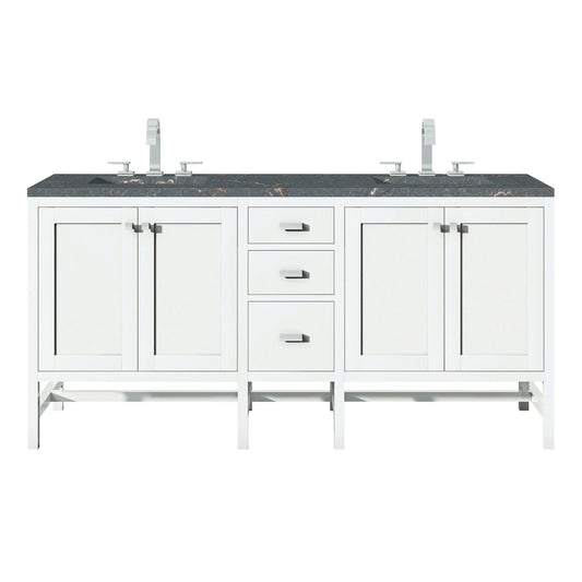 Addison 72" Double Vanity, Glossy White w/ 3 CM Parisien Bleu Silestone Top
