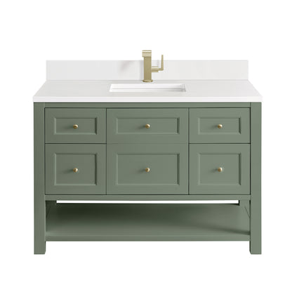 Renovate for Less Atlanta Breckenridge 48" Single Vanity, Smokey Celadon w/ Single Hole 3 CM White Zeus Top & Backsplash