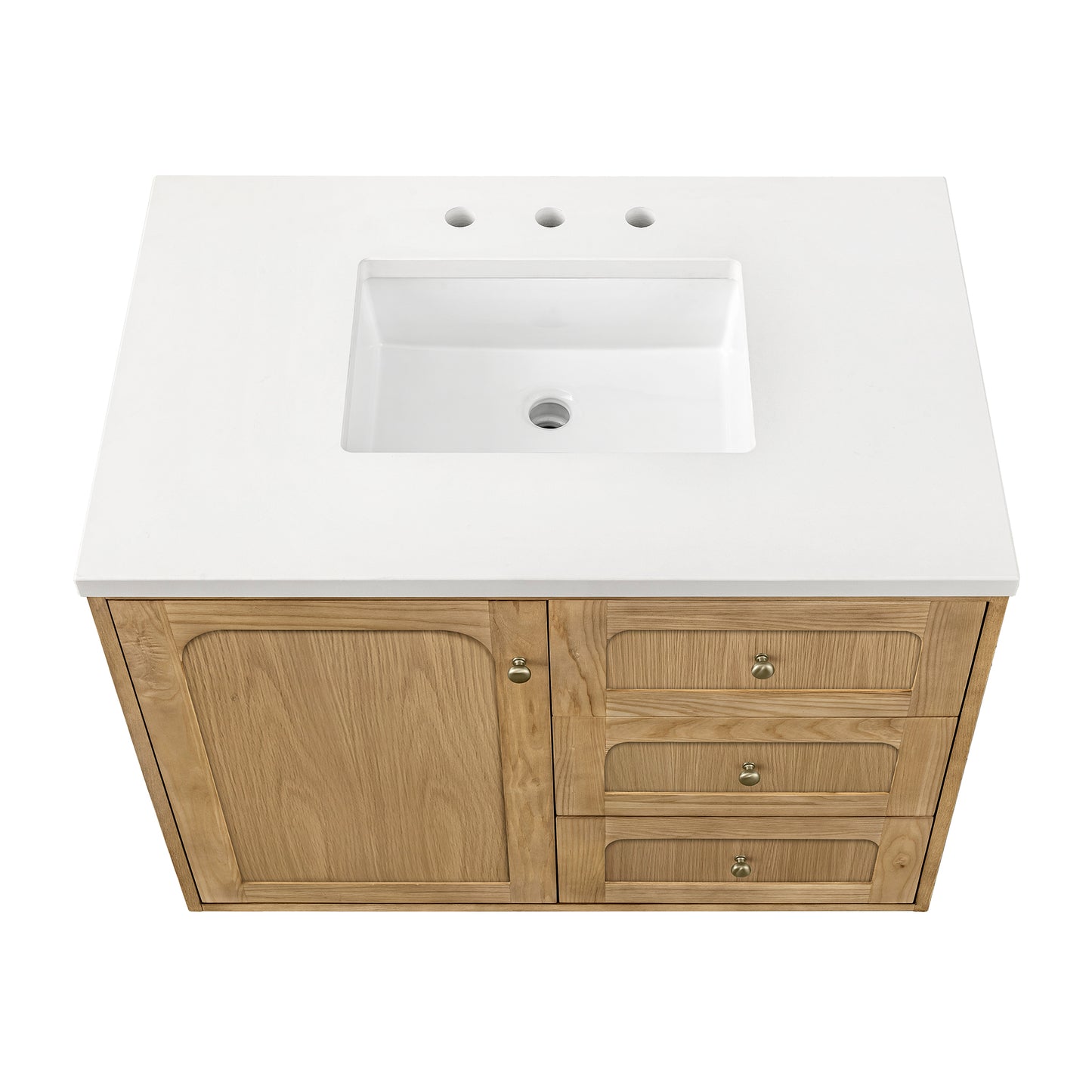 Renovate for Less Atlanta Laurent 36" Single Vanity, Light Natural Oak w/ 3 CM White Zeus Top