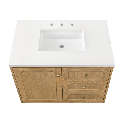 Renovate for Less Atlanta Laurent 36" Single Vanity, Light Natural Oak w/ 3 CM White Zeus Top