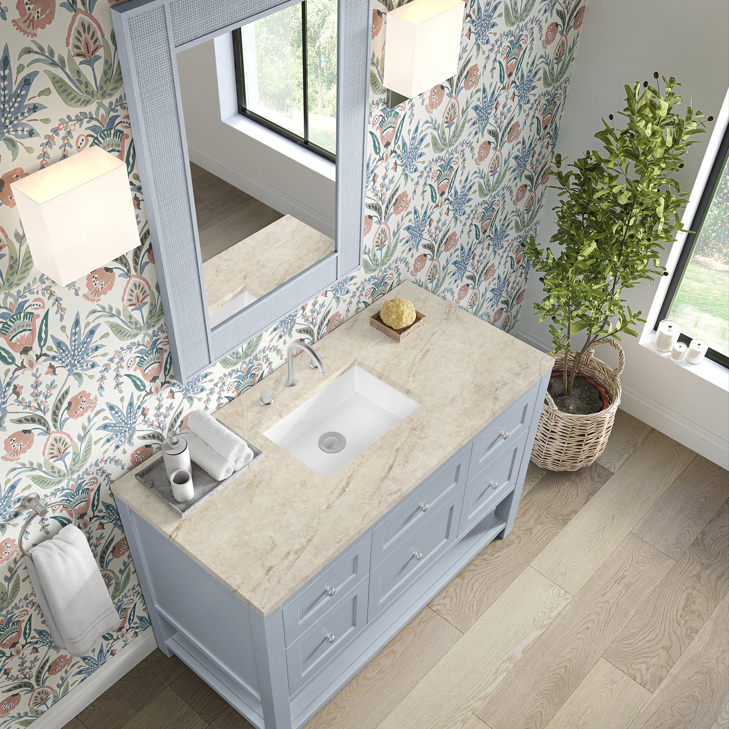 Renovate for Less Atlanta Breckenridge 48" Single Vanity, Serenity Blue, w/ 3 CM Tajnar Eclos Top