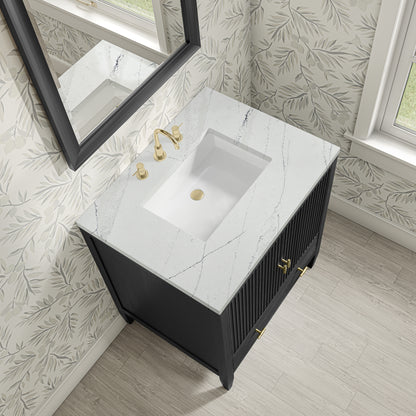 Renovate for Less Atlanta Myrrin 30" Single Vanity, Carbon Oak w/ 3 CM Ethereal Noctis Silestone Top