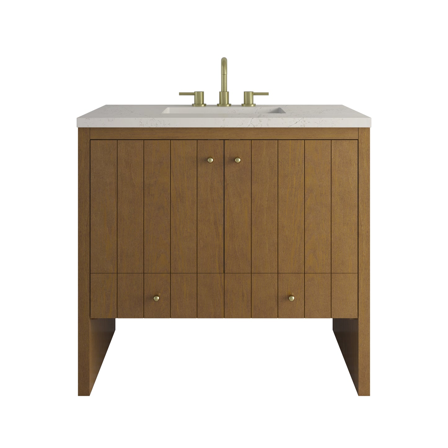 Renovate for Less Atlanta Hudson 36" Single Vanity, Honey Oak w/ 3 CM Siberian Silestone Top