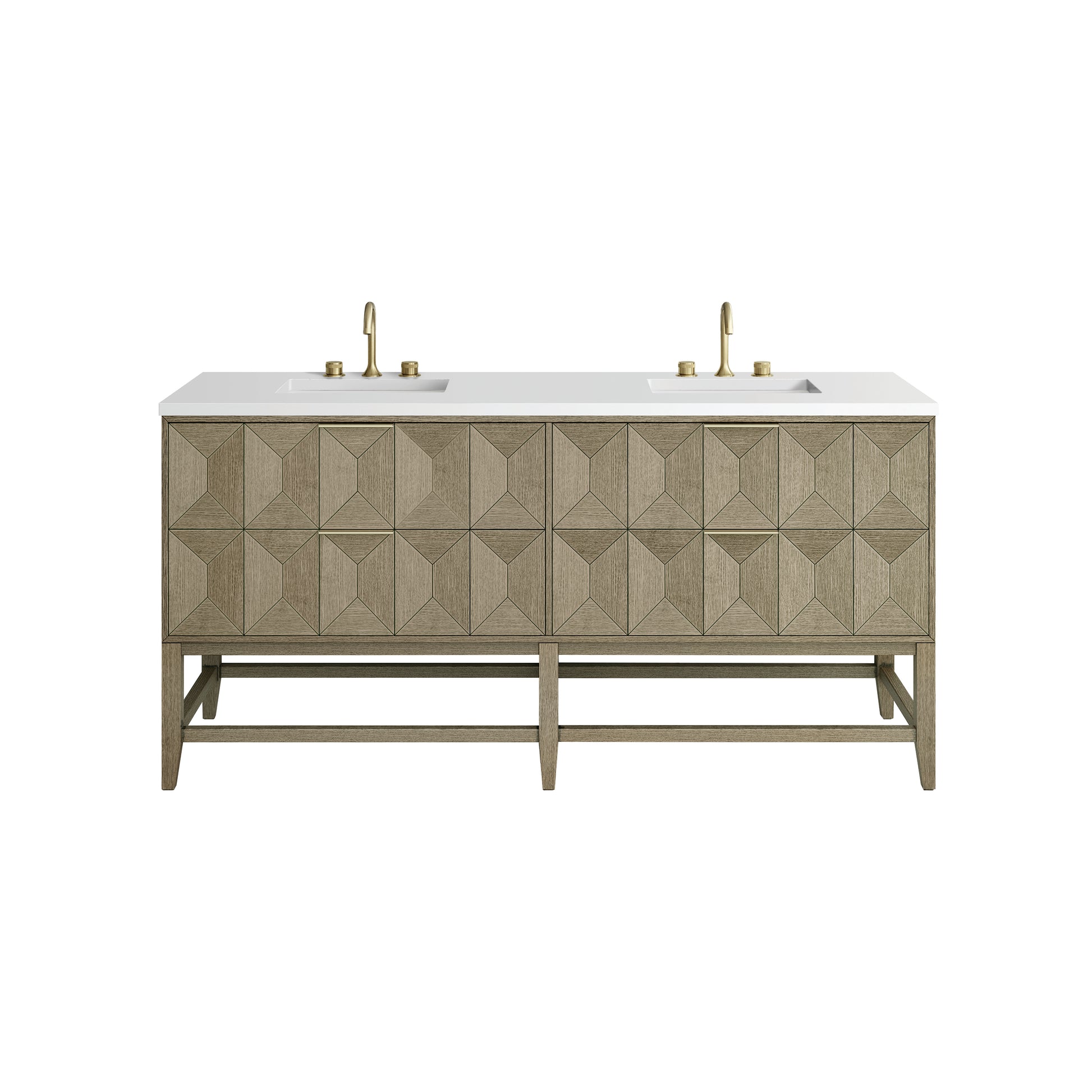 Renovate for Less Atlanta Emmeline 72" Double Vanity, Pebble Oak w/ 3 CM White Zeus Top
