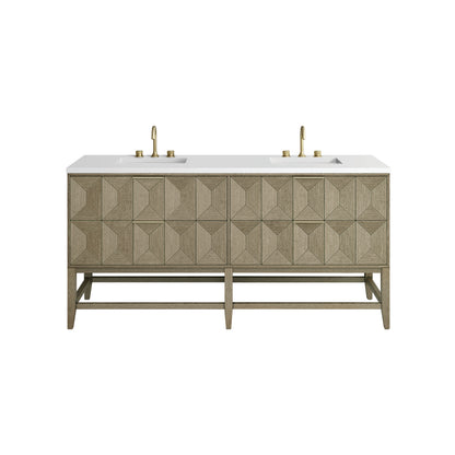 Renovate for Less Atlanta Emmeline 72" Double Vanity, Pebble Oak w/ 3 CM White Zeus Top